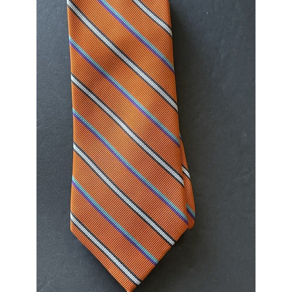 Rooster Silk Tie Handmade 100% Silk Orange Striped Career Office Dress Workwear